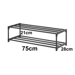 SZAFKA NA BUTY PÓŁKA REGAŁ STOJAK NA OBUWIE 75x28x21 2-TIER BLACK PLASTIC+METAL