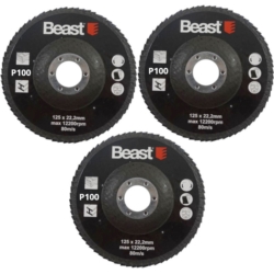 FLAP ABRASIVE DISCS THREE-PACK P100 125/22MM 3X