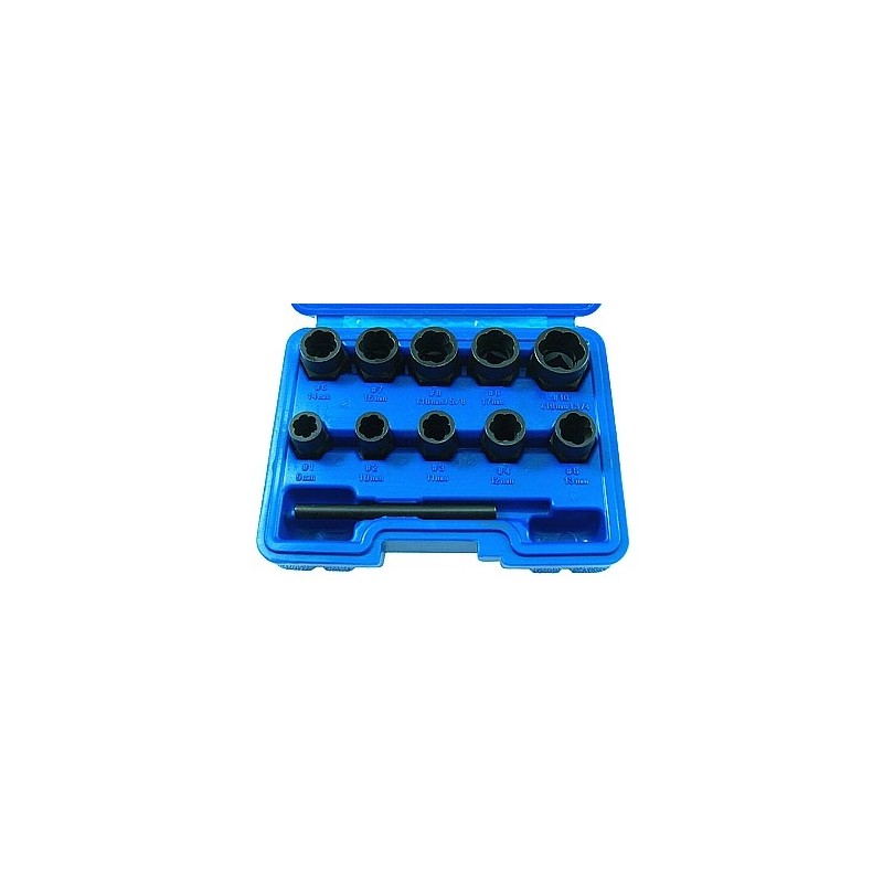 ABZIEHER-SET FUER BECHAEDIGTE MUTTERN 9-19MM 3/8" 10X +DRIFT-PUNCH CR-MO