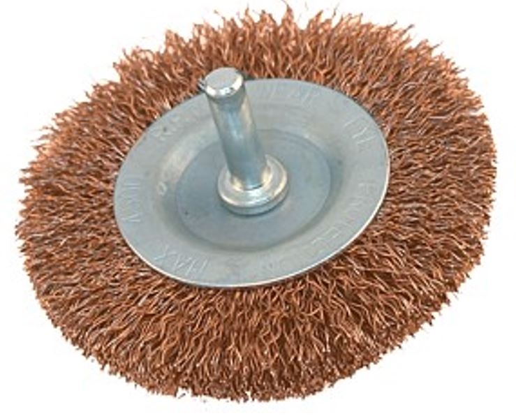 STEEL/BRASS BRUSH ROT. 100MM, SHANK 6MM, FLAT PIVOT 6MM STRAIGHT FLAT 100MM