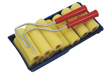 ZESTAW WAŁKÓW MALARSKICH GĄBKOWYCH Z KUWETĄ 10szt. 100MM FOAM CUV-30CM 2xHNDL:25CM 10+3+2