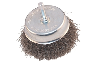 SPAZZOLA CIRC. 65MM, ACCIAIO/OTTONE, ALB.6MM/CONIC PIVOT 6MM STRAIGHT CUP 50MM