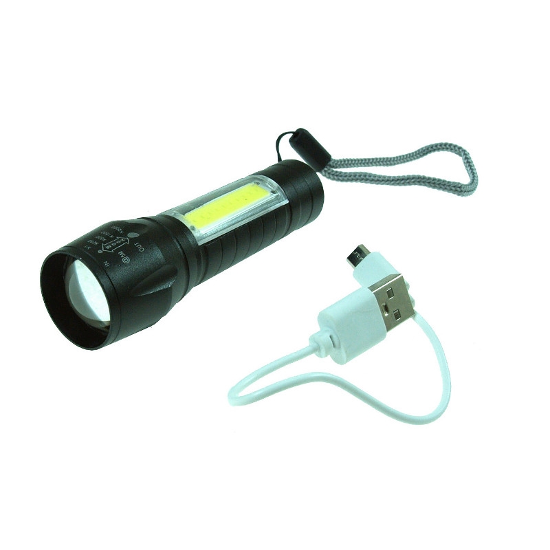 LINTERNA LED COB 1W + CREE 2W 400mAh Li-ion USB