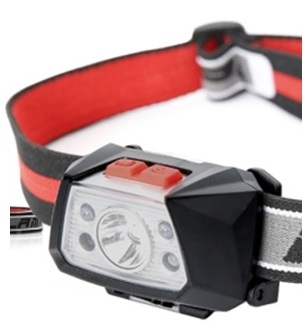 LAMPARA PARA LA CABEZA LED 3W+ 2red LED SENSOR 900mAh lithium USB